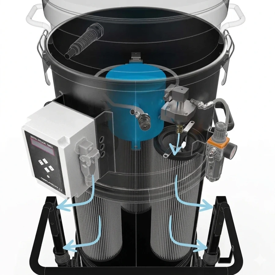 system SP automatycznego czyszczenia regenracji filtrów powietrza sprężonym powietrzem