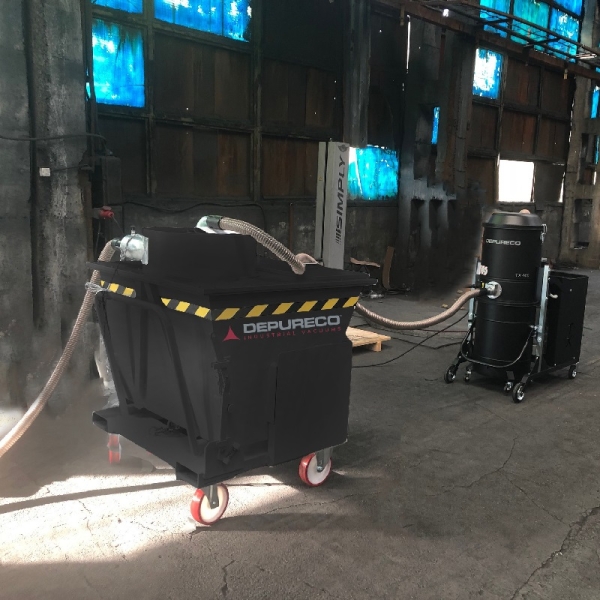 Separator 580 litrow kontenerowy uchylny z glowicą cyklonową do odkurzacza praca