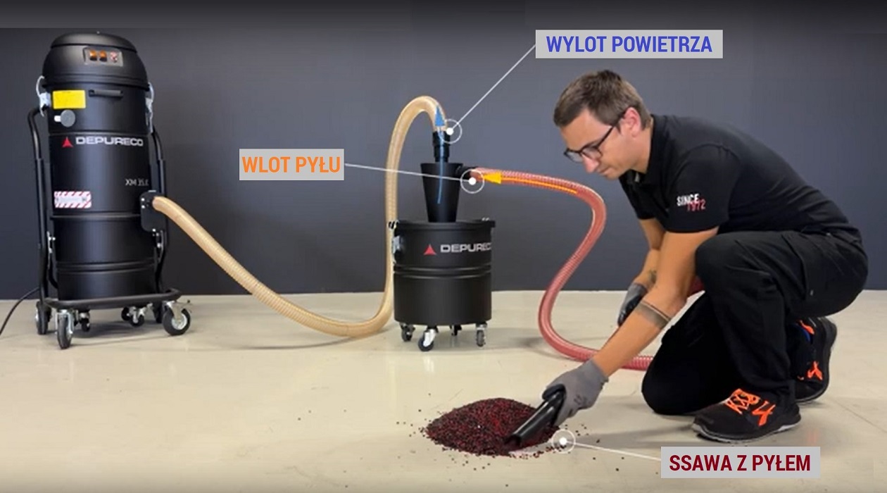 Odkurzacz przemysłowy dwu silnikowy do pyłów budowlanych z systemem JetClean pokaz pracy